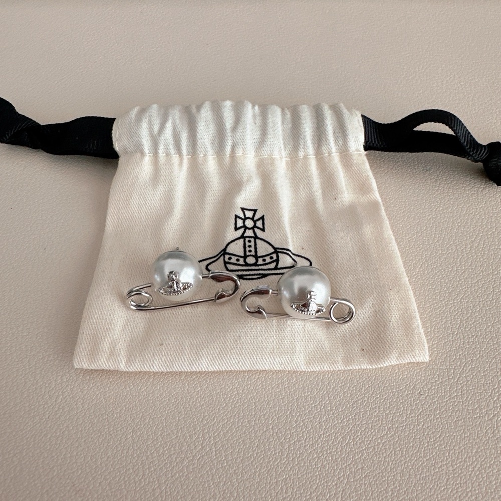 Vivienne Westwood Silver Orb Safety Pin Earrings